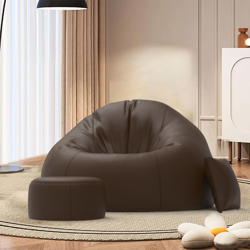 Image of Biggie Bean Bag Chair with Beans Filled 4XL Comfort Essence Bean Sofa-Designed for Relaxation-Crafted for Elegant Spaces with Free Cushion & Footrest (Matching Color : Leatherette Brown)