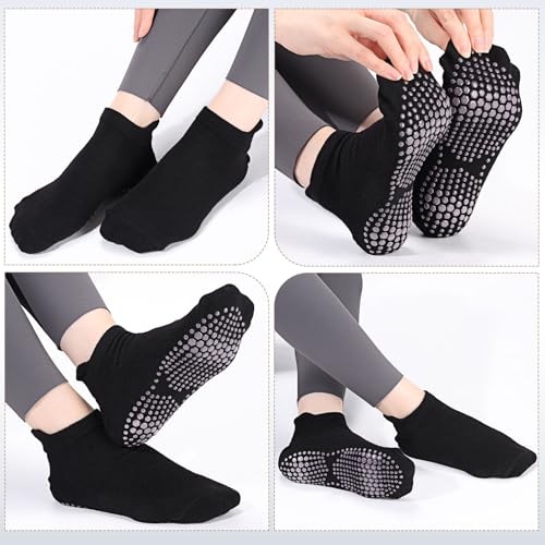 Image of Ultrafun 6 Pairs Grips Non Slip Socks for Women, Anti Skid Yoga Pilates Hospital Gripper Socks (Black)