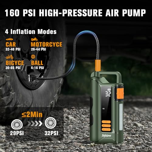 Jump Starter with Air Compressor,5000A Car Battery Jumper Starter, 16000mAh Battery Jumper Starter Portable for 10L Gas/Diesel Engine with 160PSI Booster,LED Display & Light,Jumper Cables - Image 4