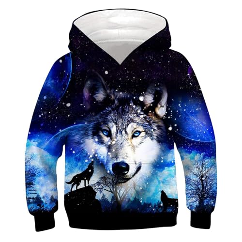 Kids Boys Girls Sweatshirt Hooded Funny Print Long Sleeve Loose Tops Fall Warm Casual Pullover with Pocket