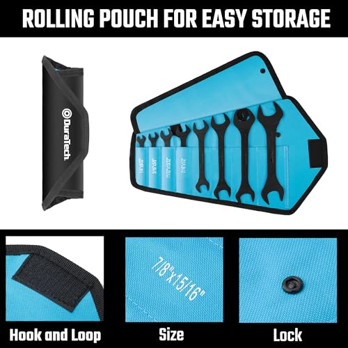 Image of DURATECH Super-Thin Open End Wrench Set, SAE, 8-Piece, 1 /4 inch to 1-1 /16 inch | Slim Wrench Set, Black Electrocoat, Rolling Pouch