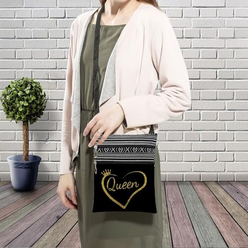 Queen Messenger Bag Small Ethnic Pattern Printed Adjustable Strap Crossbody Zipper Pouch Crown Love Phone Organizer Wallet Cute Shoulder Handbag For Women Friends3