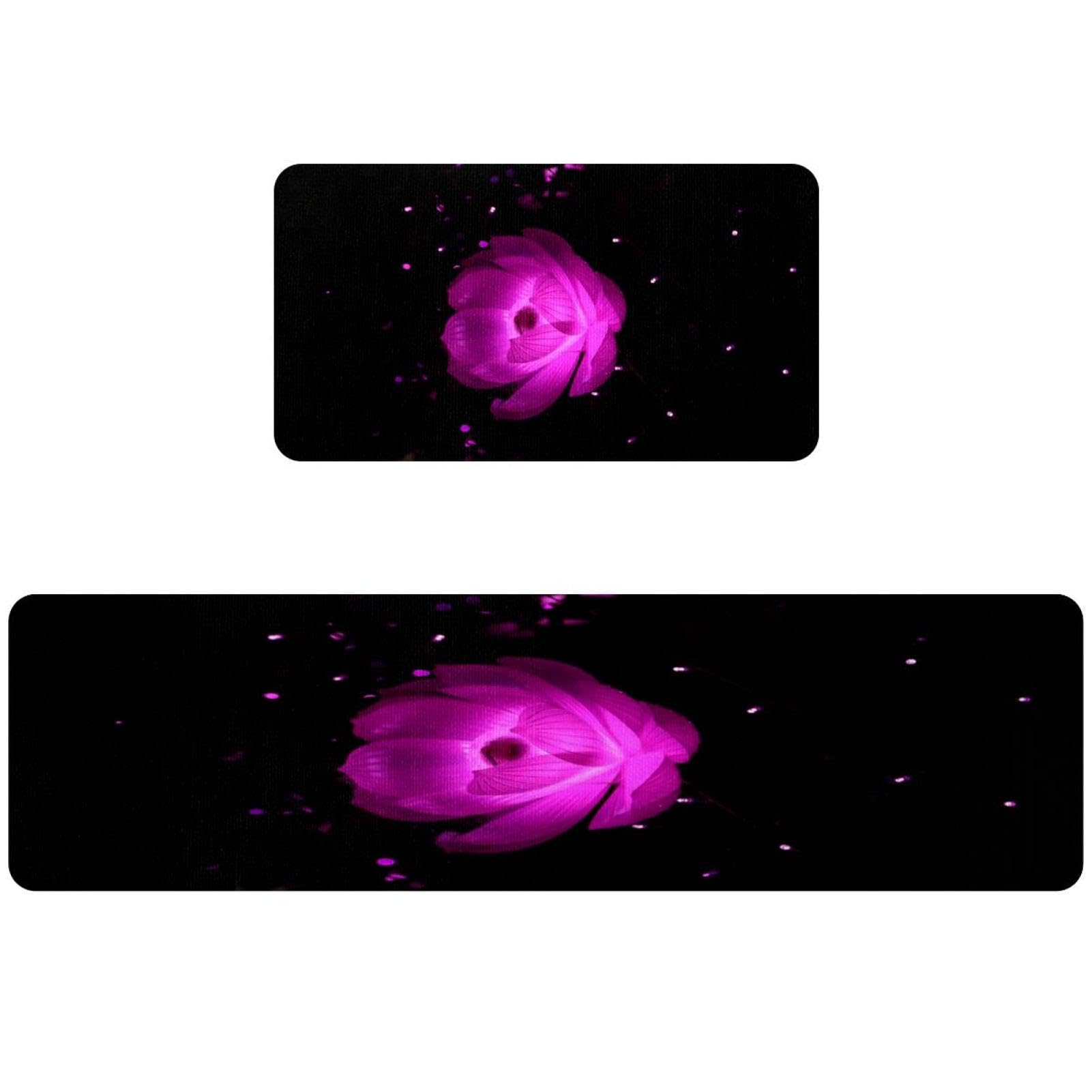 Tapete de cocina de 2 piezas de loto morado alfombra lavable para pasillo