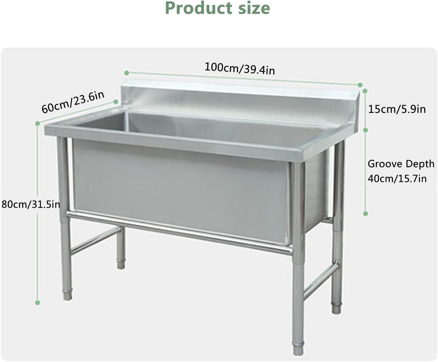 Lavello in Acciaio Inox Indipendente, lavello di Servizio, lavello da Cucina Commerciale a 1 Scomparto, lavello da Cucina Industriale, lavello Commerciale, lavello Industriale (Dimensioni: 1