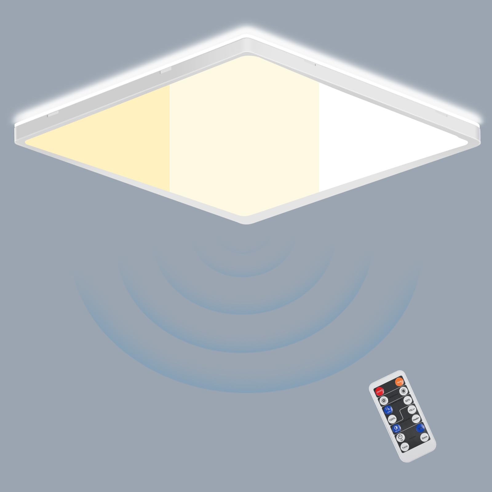 LEZOE LED Deckenleuchte mit Bewegungsmelder, 24W 2650LM Radar Sensor LED Deckenlampe Dimmbar Fernbedienung, 3000K/4000K/6500K Sensorlampe Für Bad, Garage, Treppen, Keller, Flur, Diele 30x30x2.5cm
