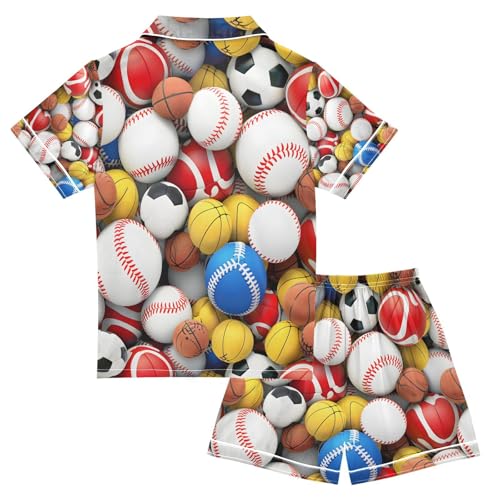 senya Unch Of Sports Balls Satin Summer Pajama Sets Silk Short Sleeve Button Down Sleepwear2