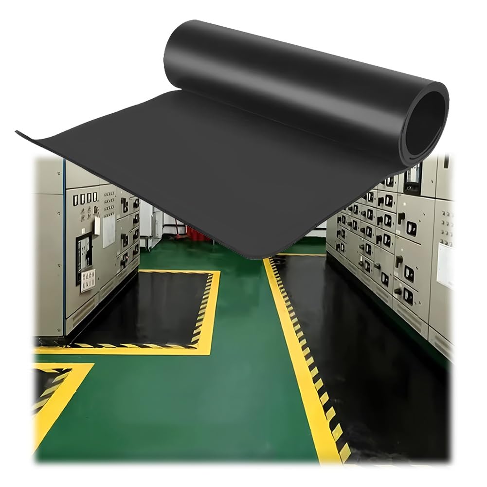 Heavy Duty Dielectric Non-Conductive Switchboard Mat, Shock-Absorbing High Voltage Electrical Matting, Industrial Rubber Insulation Mat, Factory/Garage Commercial Flooring Roll(8mm-1.5x1m/4.9x3.3ft)