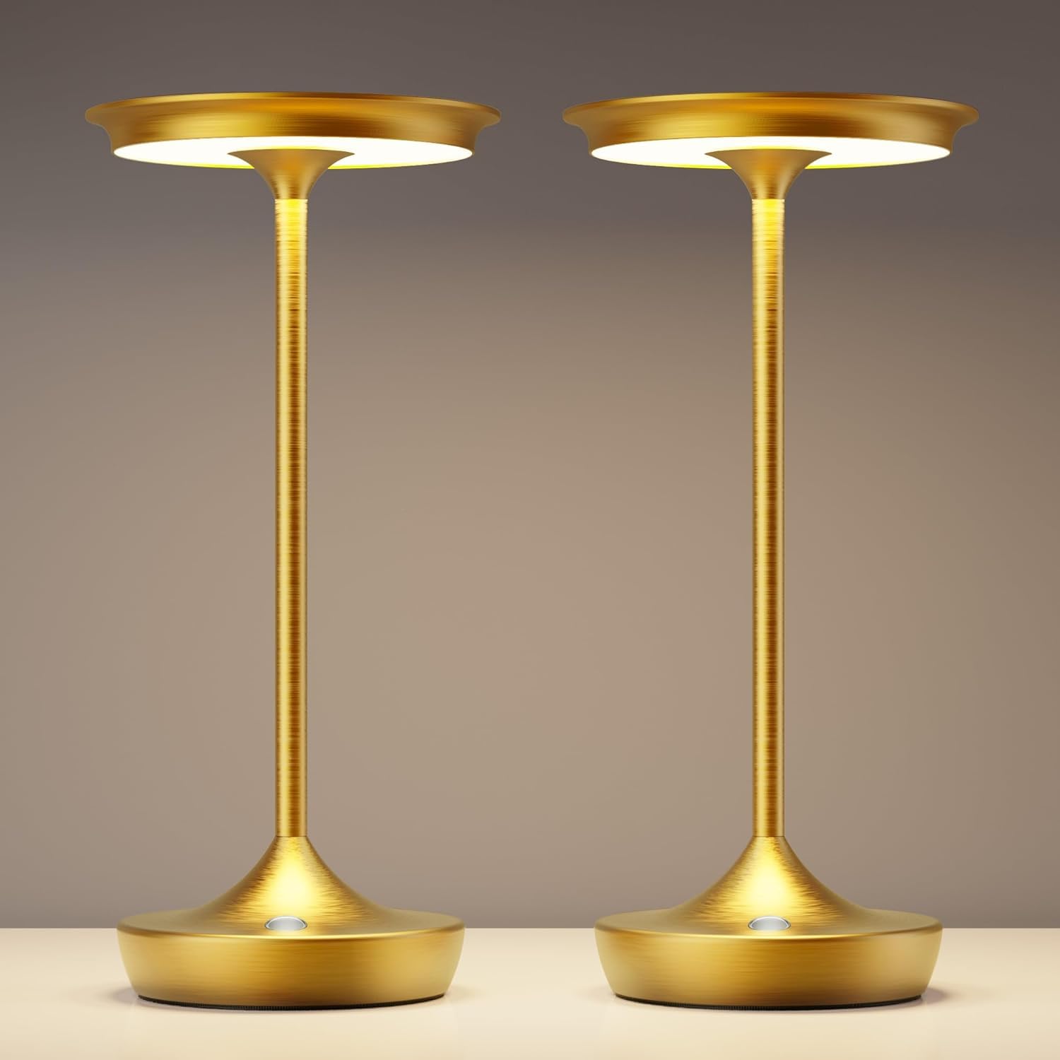 SLSMD Table Lamp Wireless IP54 LED Outdoor Lamp 6000 mAh Battery Camping Desk Lamp Rechargeable Bedside Lamp Touch Dimmable in 3 Colours Table Lamp for Indoor / Outdoor Use (2 Golden)