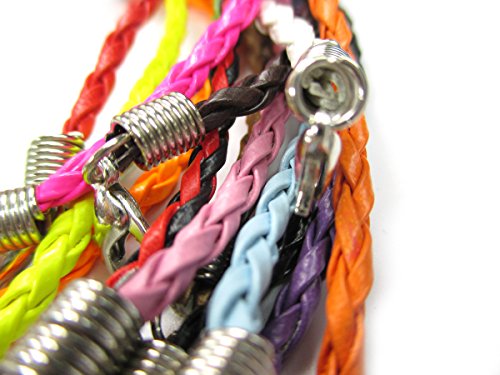All In One Mixed Color Braided Leather Cord Plaited Rope Bracelet With Lobster Clasp Extended Chain 7" (Mix 10Pcs Bracelet) #TOP3