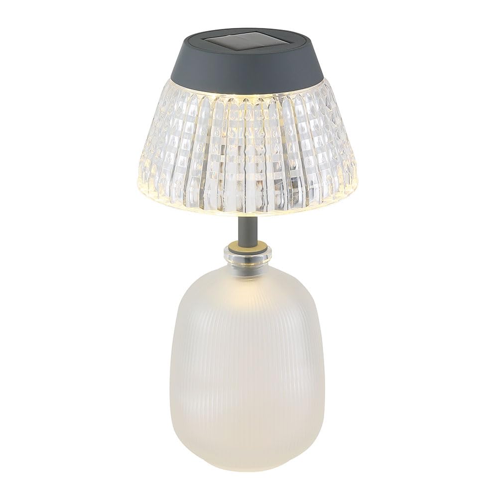 Solarlampe Tischleuchte Außenlampe klar Akku Glas LED Gartenlampe Balkonlampe, Acryl, Glas, LED 3000K warmweiß, DxH 13,5x27 cm, 2er Set