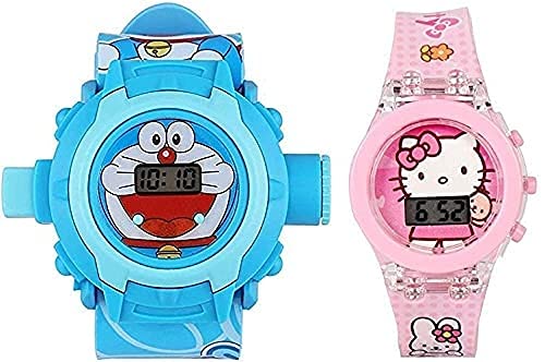 SQUIRRO Doraemon 24 Images Projector and Hello Kitty Glowing Light Digital Watch for Kids Boys and Girls Combo (Pack of 2)