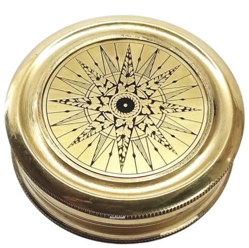 Brújula de bolsillo vintage de latón con funda de cuero miniatura 4