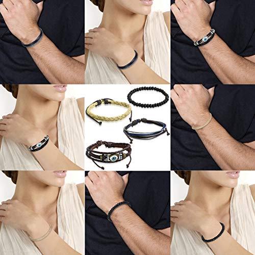 Image of Young & Forever Multi-Layer Leather Bracelet for Men | Adjustable Handmade Wrap Bracelet with Beads, Anchor, Evil Eye, Feather & Boho Charms | Vintage Punk Casual Wristband Gift for Men & Boys