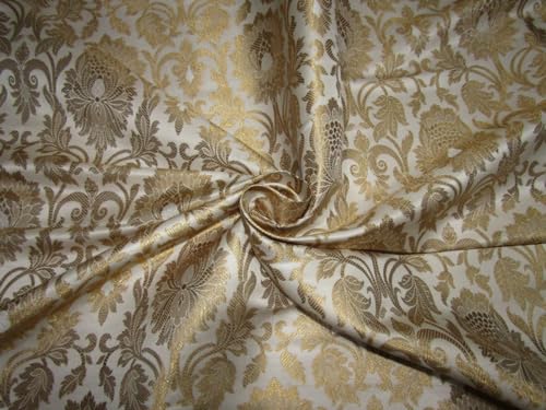Brocade fabric white ivory x metallic GOLD 111.8 cm wide BRO700[2] Brocados/Jacquards