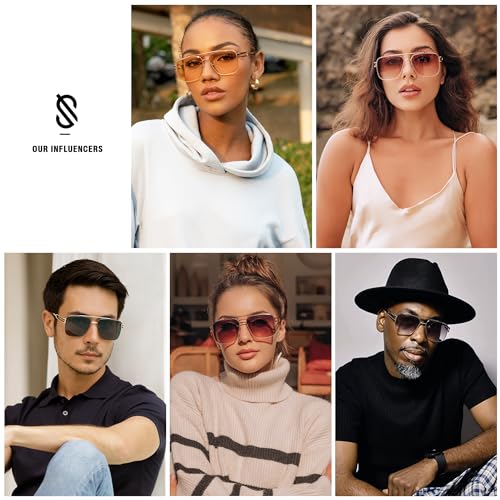 SOJOS Retro Oversized Square Sunglasses for Women Men, Vintage Large Double Bridge Metal Frame Unisex Sunglasses SJ11802