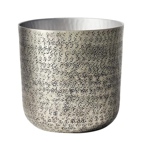 Metal Indoor Plant Pot Cachepot Planter Contemporary Stamped Finish Galvanised Planter Houseplant Pot for Herbs, Succulents, Cacti and Flowers Modern Mantelpiece Windowsill Shelf Decor (Large)