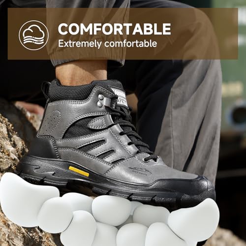 Image of Steel Toe Boots for Men Indestructible High Top Work Shoes for Men Comfortable Safety Shoes Puncture Proof Hiking Construction Shoes Botas de Trabajo para Hombre