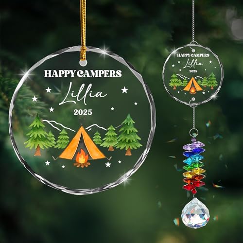 Fastpeace Personalized Happy Campers Ornament – Custom Camping Tent Design – “Happy Campers” Message – Custom Name & Year – Family Camping Gift 2025