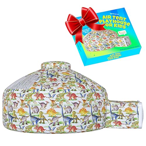 Skywin Air Tent for Kids (77” x 50”) Builds in 30 Sec, Toddler Tents Indoor for Imaginative Play, Spacious Kids Forts Indoor Playhouse for Boys & Girls Ages 3-14 (Fan Not Incl) (Dino Dome Dig)