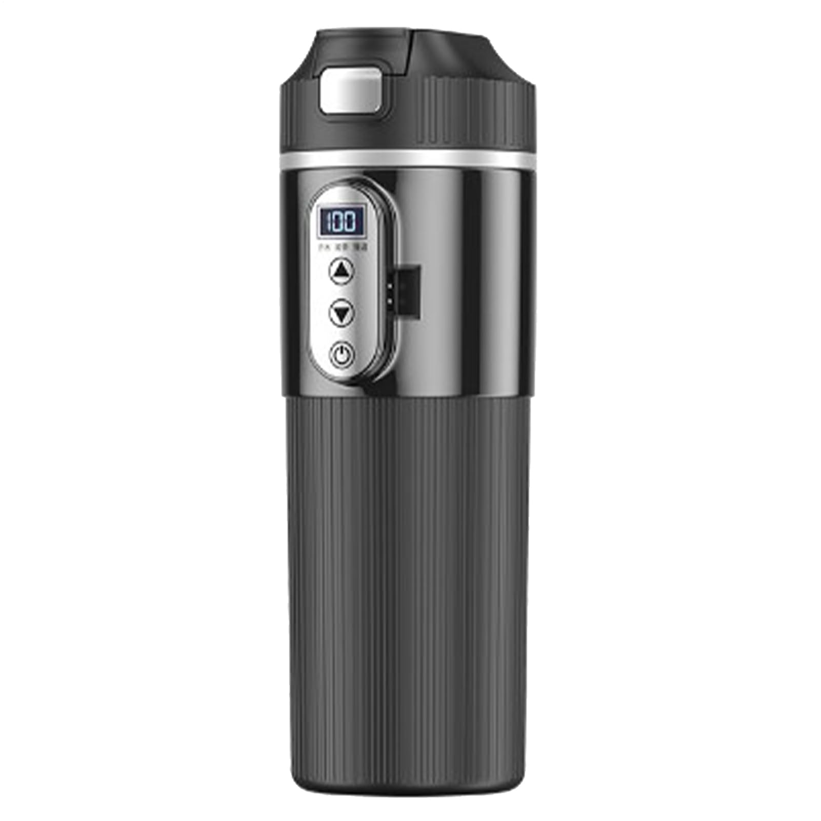 Taza de café de viaje, hervidor eléctrico de coche, taza de viaje con | calefacción, taza de café eléctrica de 12 V/24 V, 500 ml con pantalla LCD de temperatura, acero inoxidable negro, diseño sin