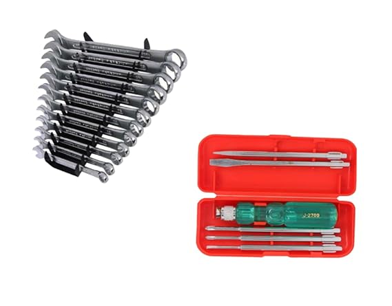 Aldeco 12-Piece Combination Spanner Set: Comprehensive Collection for Professionals and DIY Enthusiasts. Precision Tools for Every Fastening Task in One Kit (17 Pcs Screwdriver & Spanner Kit)