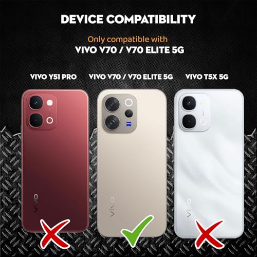 Image of Polycarbonate Crystal Clear Back Cover Case for Vivo V70 Elite 5G | 360 Degree Protection | Shock Proof Design | Transparent Back Cover for Vivo V70 Elite 5G - Black Bumper