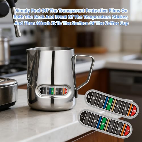 4PCS Temperature Changing Sticker, Milk Thermometer Water Thermometer Strips Adhesive Coffee Strip Water Temperature Tester for Metal Coffee Milk Jugs, Up to 70°C - Image 4