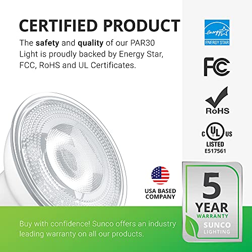 Sunco Lighting 10 Pack Par30 Led Bulbs, Flood Light Outdoor Indoor 75W Equivalent 11W, Dimmable, 5000K Daylight, 850 Lm, E26 Base, Exterior, Wet-Rated, Super Bright, Ip65 Waterproof - Ul Energy Star #TOP5