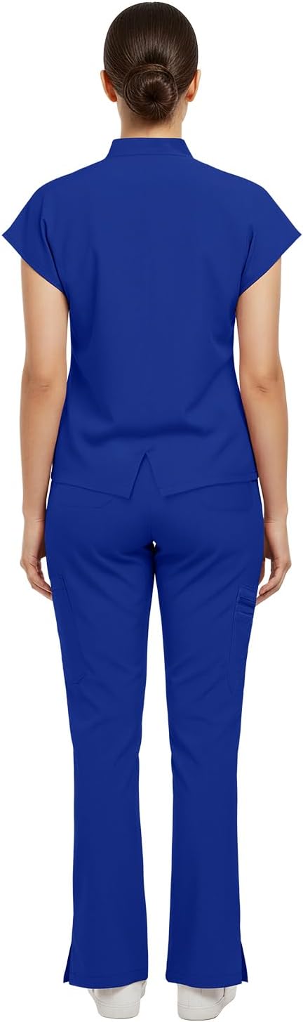 Condition photo showing New/Like New for viaoli scrubs for women - v-neck top & cargo pants uniform women’s medical scrubs set for nurses, doctors royal blue x-small