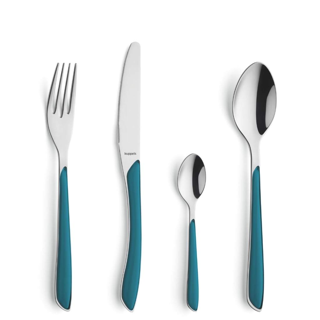 Kuppels Juego de cubiertos Prisma para 6 personas de acero inoxidable pulido, 24 piezas, mango de plástico en petróleo, inoxidable, cubiertos para 6 personas, apto para lavavajillas | Mango de plástico pulido, acero inoxidable, apto para lavavajillas, ele