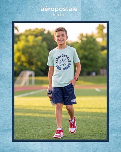 Image of AEROPOSTALE Boys Shorts Set 2 Piece Graphic Tee and Mesh Athletic Shorts | Poly-Cotton Graphic Tee, Pull On Mesh Shorts with Elastic Waist, Regular Fit