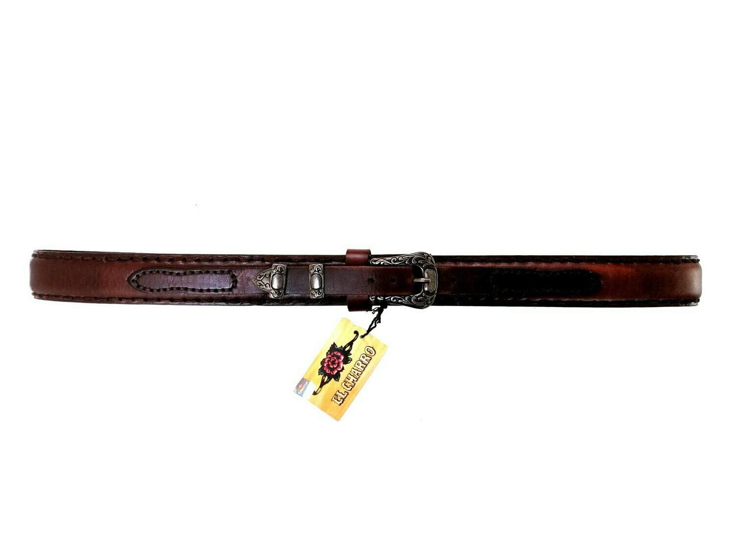 CHARRO Cintura Vintage El E308 Western DOPPIO CUOIO CUCITO A MANO, puntale e passante in metallo anticato