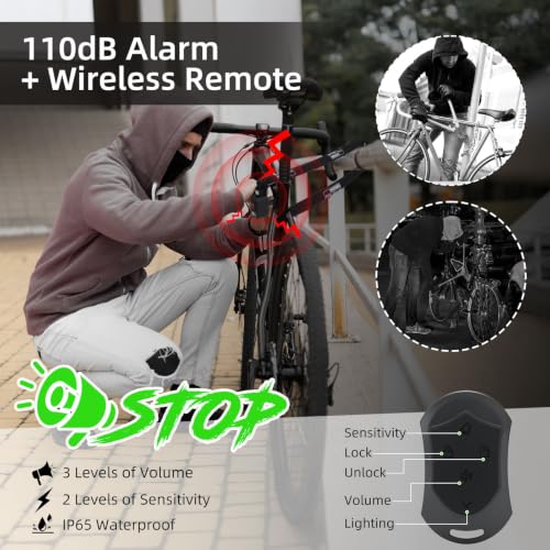 Image of Bike Chain Lock with Alarm E Scooter Lock Anti-Theft Alarm 110dB 8MM 4ft Security Heavy Duty with USB C Cable and 3 Keys for Bike /E Scooter /Motorcycle