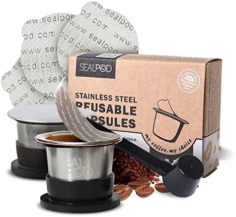 SealPod Classic Edition (New Packing Design) Reusable Nespresso Capsules - Sealpod Stainless Steel Refillable Pods for Nespresso Machines (OriginalLine Compatible) (2, 120 Lids)