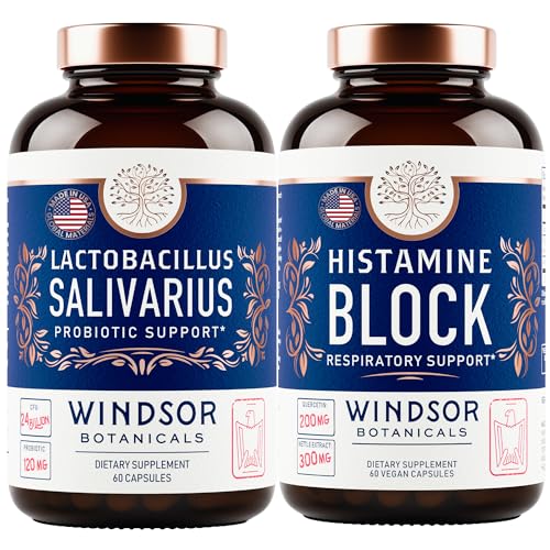WINDSOR BOTANICALS Lactobacillus Salivarius Probiotic and Histamine Blocker Bundle - Gut, Immune & Allergy Support