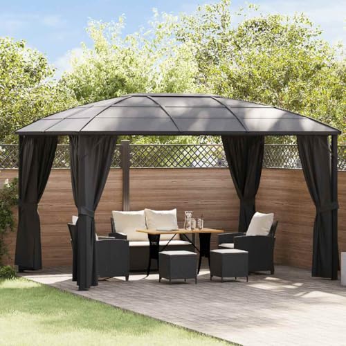 Ordellia Cenador con cortinas antracita 400 x 300 x 265 cm, con techo resistente a los rayos UV, marco de aluminio y acero, 4 paneles laterales, resistente a la intemperie y al viento, para exteriores