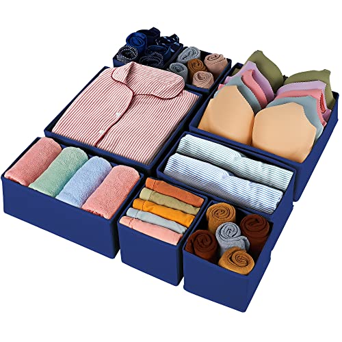Image of Drawer Organizer Clothes, 8 Pack Underwear Drawer Organizer, Foldable Closet Organizers and Storage Dresser Drawer Dividers for Clothes, Socks, Scarves, Ties (Blue)
