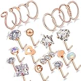 Yeelong 20G Rose Gold Surgical Steel Nose Studs L Shaped Nose Ring Hoop Nose Hoops for Women Men