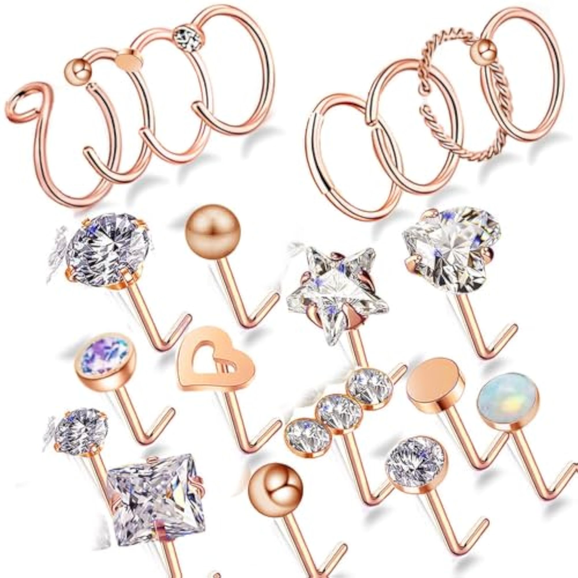 20G L-Shaped Nose Rings - Surgical Steel Hoops & Studs