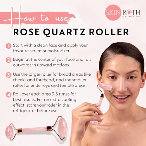 Image of Grade A+ Rose Quartz Roller & Gua Sha Set-Natural Love Stone for Anti-Aging, Wrinkle Reduction, Puffiness Relief, Jade Facial Massager, Beauty Glowing Skincare Gift Tool (Light Pink)