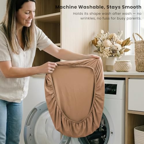 Image of Konssy 3 Pack Stretchy Bassinet Sheets for Baby Girl Boy, Soft Breathable Baby Bassinet Mattress Sheets Fit for Hourglass Oval Cradle, Moses Basket Rectangle Mattress (Coffee Check)