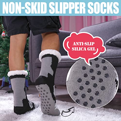 MQELONG Men's Slipper Socks Winter Fuzzy Fleece Lined Cozy Thermal Non-Slip Indoor Christmas Socks4