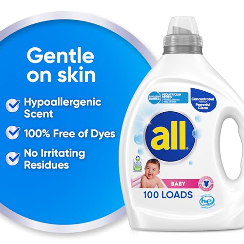 Image of all Liquid Laundry Detergent, Baby Powder Scent, 75 fl oz, 100 Loads, 75 Fl Oz (Pack of 6)