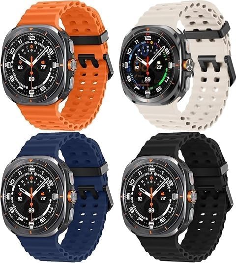 Image of GETSABLE No Gap Soft Silicone Sport Waterproof Breathable Adjustable Strap for Women Men Compatible With Samsung Galaxy Watch Ultra 47mm Strap (Pack of 4 Colors)