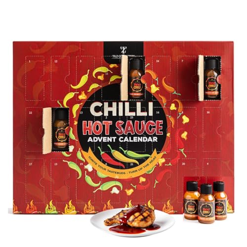 Hot Sauce Advent Calendar 2025-24 Days Chilli Sauce Advent Calendar 2025 Men, Non-chocolate Women Chilli Challenge Hot Sauce (Red)