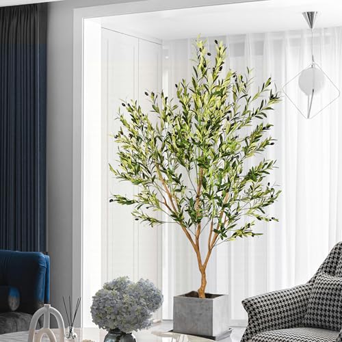 Zsenent Faux Olive Tree Fake Olive Tree Olive Trees Artificial Indoor 7 Feet (84 inches) Realistic Potted Silk Indoor Large Fruit for Home Offices, Living Rooms, Bedrooms, Stairs and Foyer Decor