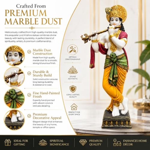 Image of ARMONIA Lord Krishna Idol Marble Dust Statue Murti | Krishana Sculpture for Home Decor, Pooja, Mandir & Gifting Item |Best Gift for Housewarming (25.1 Inches, Multicolor) (Including Microfiber Cloth)