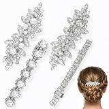 SHENLIU 4 Stück Glitzer Haarspangen Silber, Strass & Zinklegierung Haarschmuck Hochzeit für Braut, Elegante Französische Haarspangen 4 Designs (Silber)