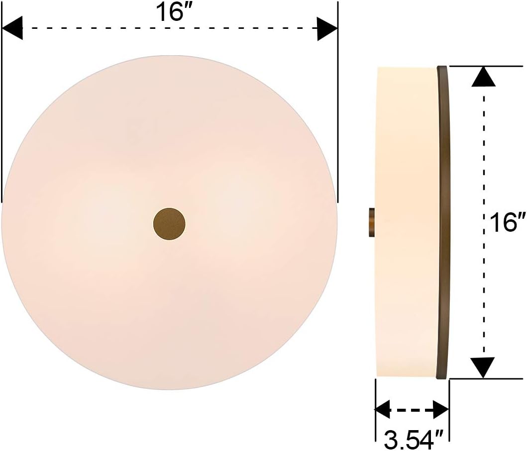 80% оƒƒ Dіѕсоunt Contemporary 16 Flush Mount Light Fixture, LMS 2-Light Flush Mount Ceiling Light in Antique Brass Gold Finish, Large Ceiling Light Fixtures with Drum Milky White Acrylic Shade, Dimmable, LMS-031