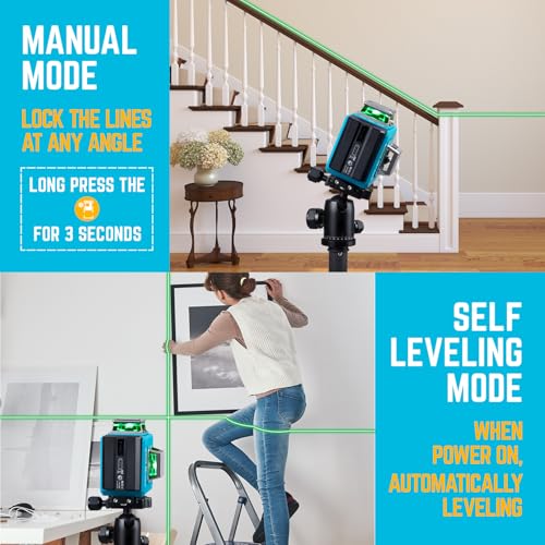 Image of KEZERS Laser Level with Tripod,3 x 360 Self Leveling Laser Level, Green Laser Level Line Tool for Picture Hanging,Construction,Remote Controller,Rechargeable Battery,L-Bracket & Carry Pouch Included